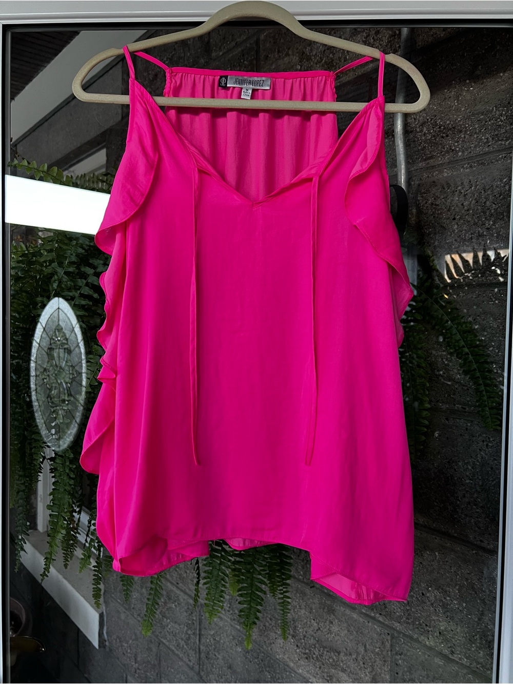 Jennifer Lopez Hot Pink Ruffle-Shoulder Camisole